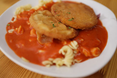 Close-up of breakfast served in plate