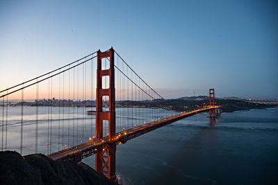 View of suspension bridge in sea