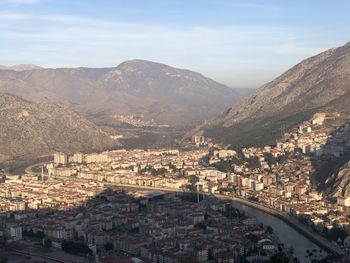 High angle view of townscape against sky