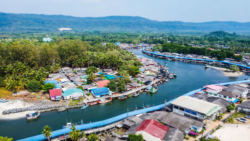 High angle view of boats in sea