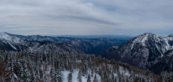 Scenic view of snowcapped mountains against sky