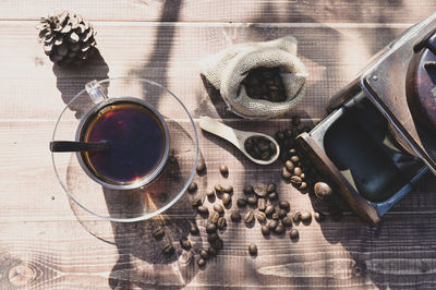 High angle view of coffee on table