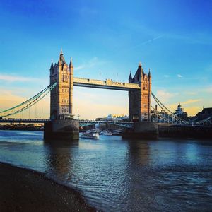 View of suspension bridge over river