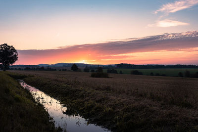 Scenic view of field against sky during sunset