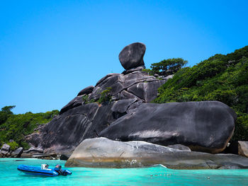 Scenic view of sea against blue sky