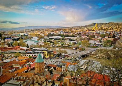 High angle view of townscape against sky