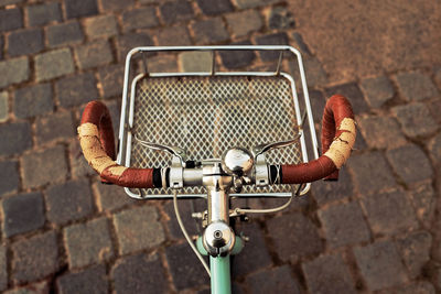 High angle view of bicycle on road