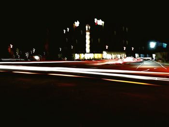 Light trails on road at night