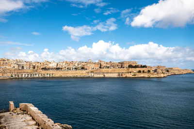 Valletta malta view of the coast and fortress walls from the harbor