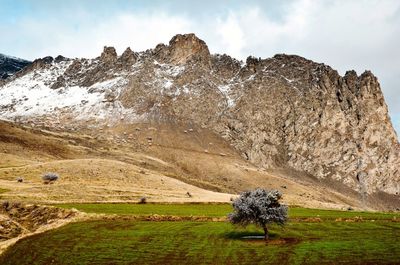 Scenic view of on mountain against sky