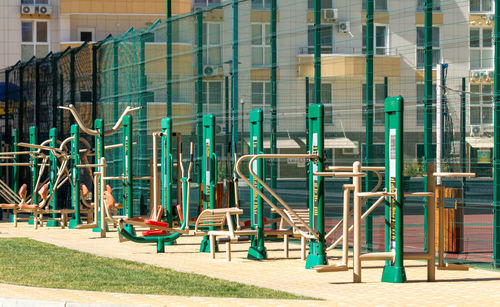 Modern sports field. sports simulators on the street in the residential complex.