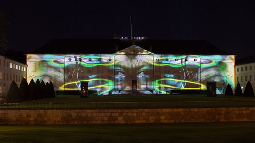 Illuminated building at night