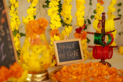 Close-up of yellow flowers in market for sale