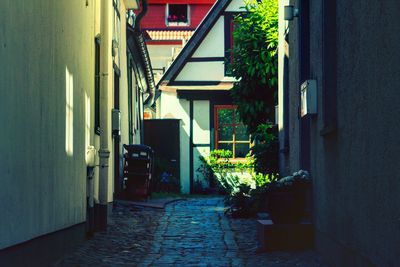 Narrow alley along buildings
