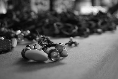 Close-up of jewelry on table