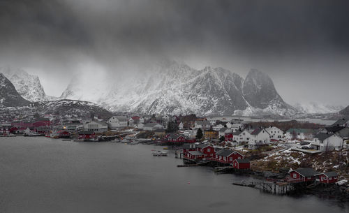 Scenic view of snowcapped mountains of reine