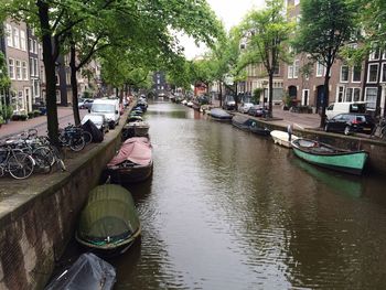 Cars parked in canal