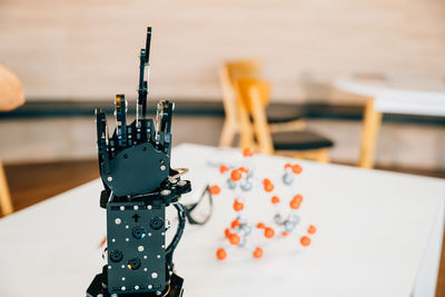 Close-up of christmas decorations on table