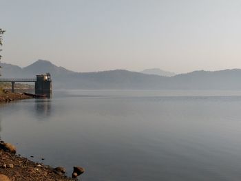 Scenic view of lake against clear sky