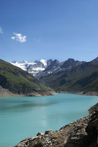 Scenic view of lake with mountains in background