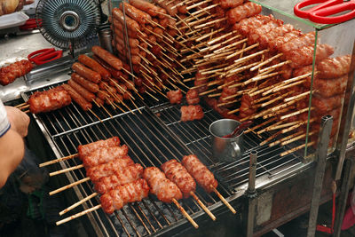 Close-up of meat on barbecue grill