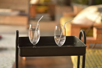 Close-up of wine in glass on table