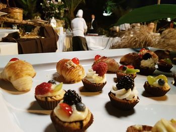 Full frame shot of cake served on table