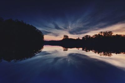 Scenic view of lake against sky during sunset