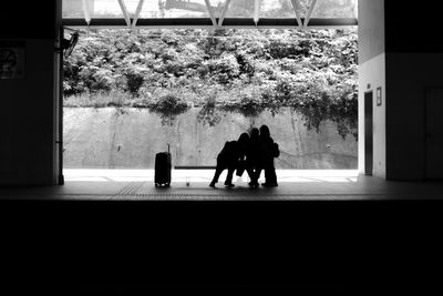 Silhouette people walking in park