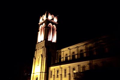 Low angle view of buildings at night