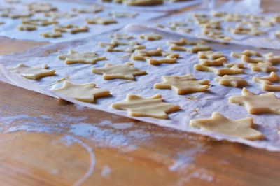 High angle view of star shaped cookies on table