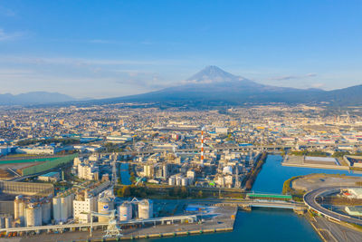 High angle view of buildings in city