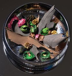 High angle view of dry flowers in bowl