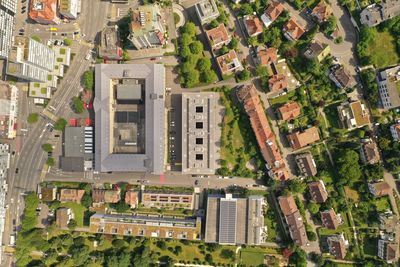 High angle view of buildings in city