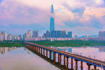 Reflection of buildings in city