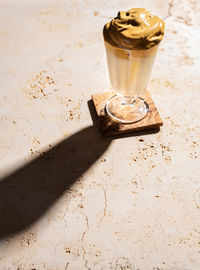 High angle view of drink on table