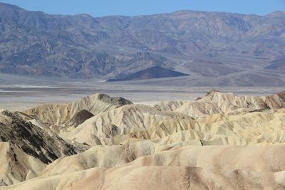 High angle view of mountains against clear sky