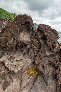 Rock formation on land against sky