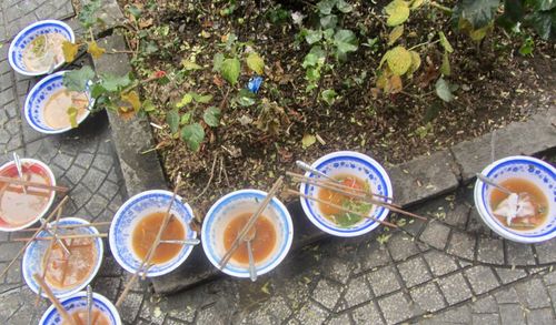 High angle view of drink on table