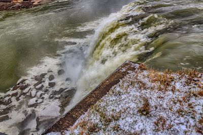 High angle view of waterfall at beach