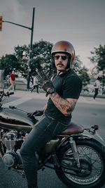 Portrait of man riding motorcycle