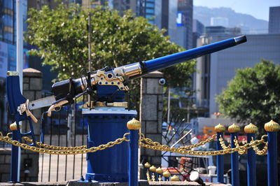 Close-up of metal structure in city