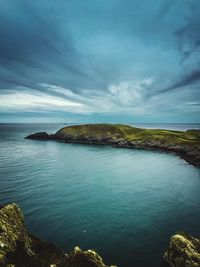 Scenic view of sea against cloudy sky