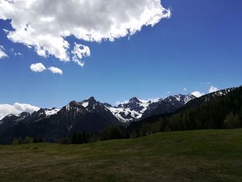 Scenic view of snowcapped mountains against sky