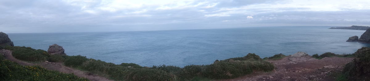 Scenic view of sea against cloudy sky