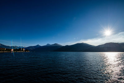 Scenic view of lake against blue sky