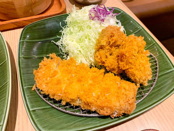 High angle view of food served on plate