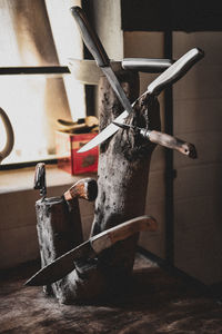 High angle view of old machine part