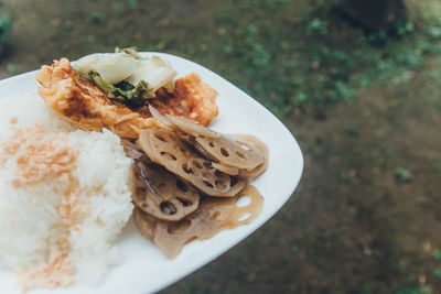 High angle view of food in plate