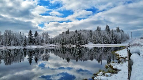 Scenic view of lake against sky during winter